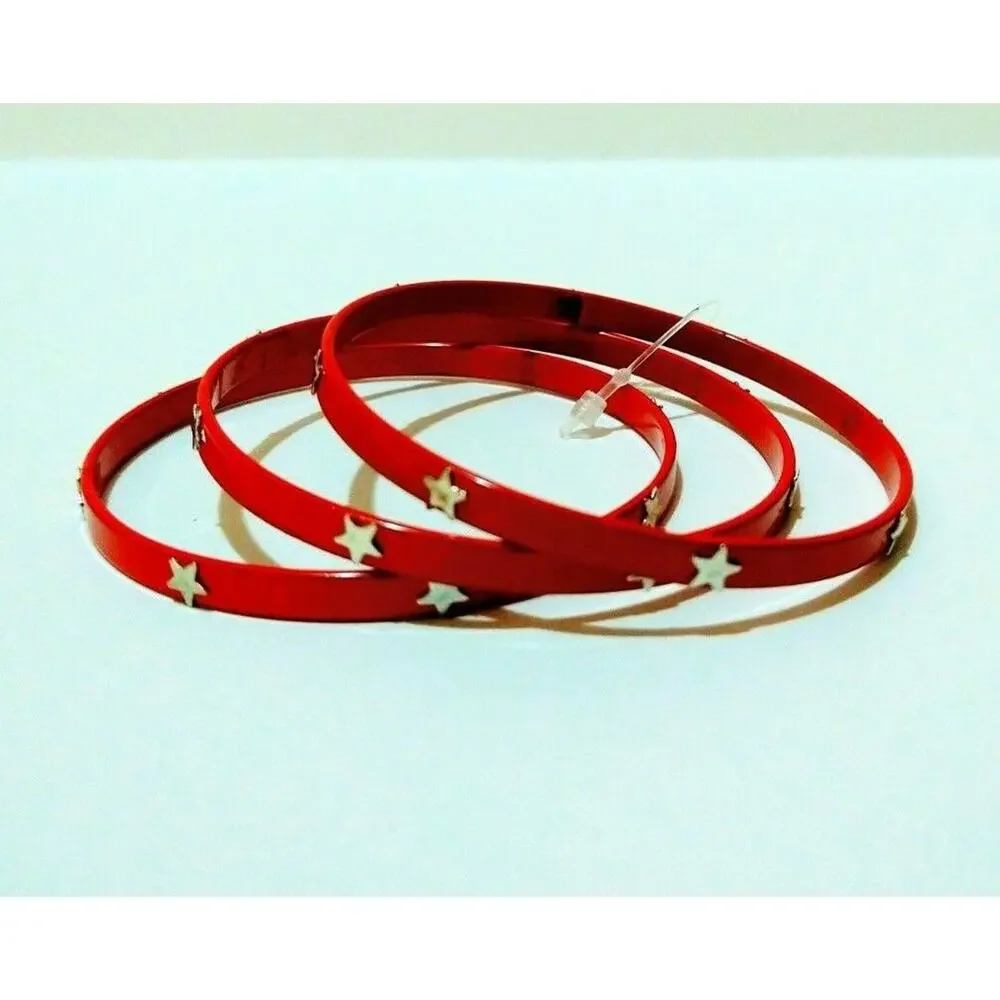 Mia Girl Red Metal & Silver Star Bangle Bracelet Set for Girls 12+